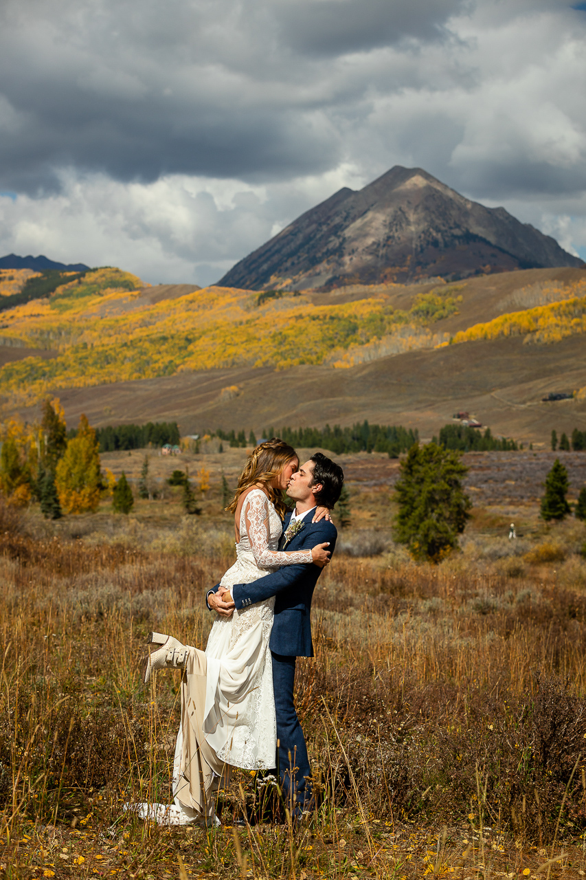 boot kicking lift kiss romantic couple newlyweds Kebler Pass Woods Walk first look weddings Crested Butte photographer Gunnison photographers Colorado photography - proposal engagement elopement wedding venue - photo by Mountain Magic Media