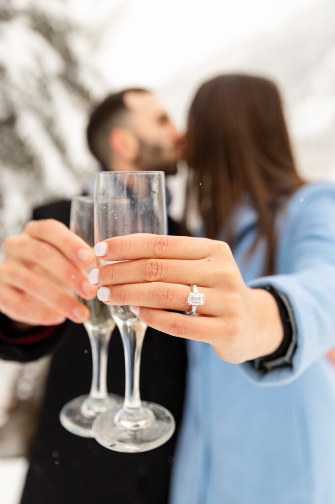 Aspen Carriage and Sleigh snowy Aspen, CO surprise proposal sleigh ride winter blue coat engagement diamond ring Crested Butte photographer Gunnison photographers Colorado photography - proposal engagement elopement wedding venue - photo by Mountain Magic Media