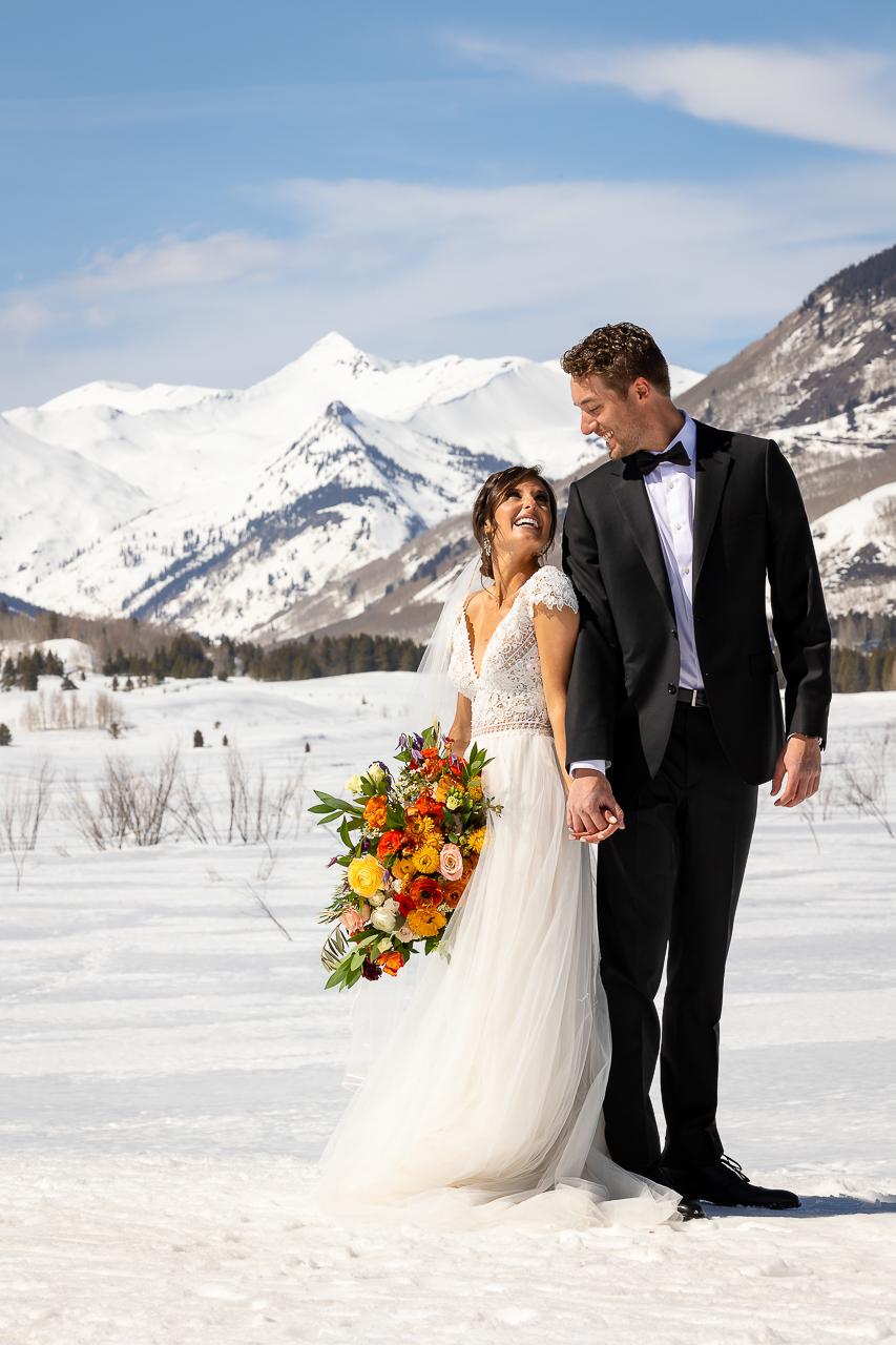 winter Paradise Divide view bride and groom looking at each other Crested Butte photographer Gunnison photographers Colorado photography - proposal engagement elopement wedding venue - photo by Mountain Magic Media