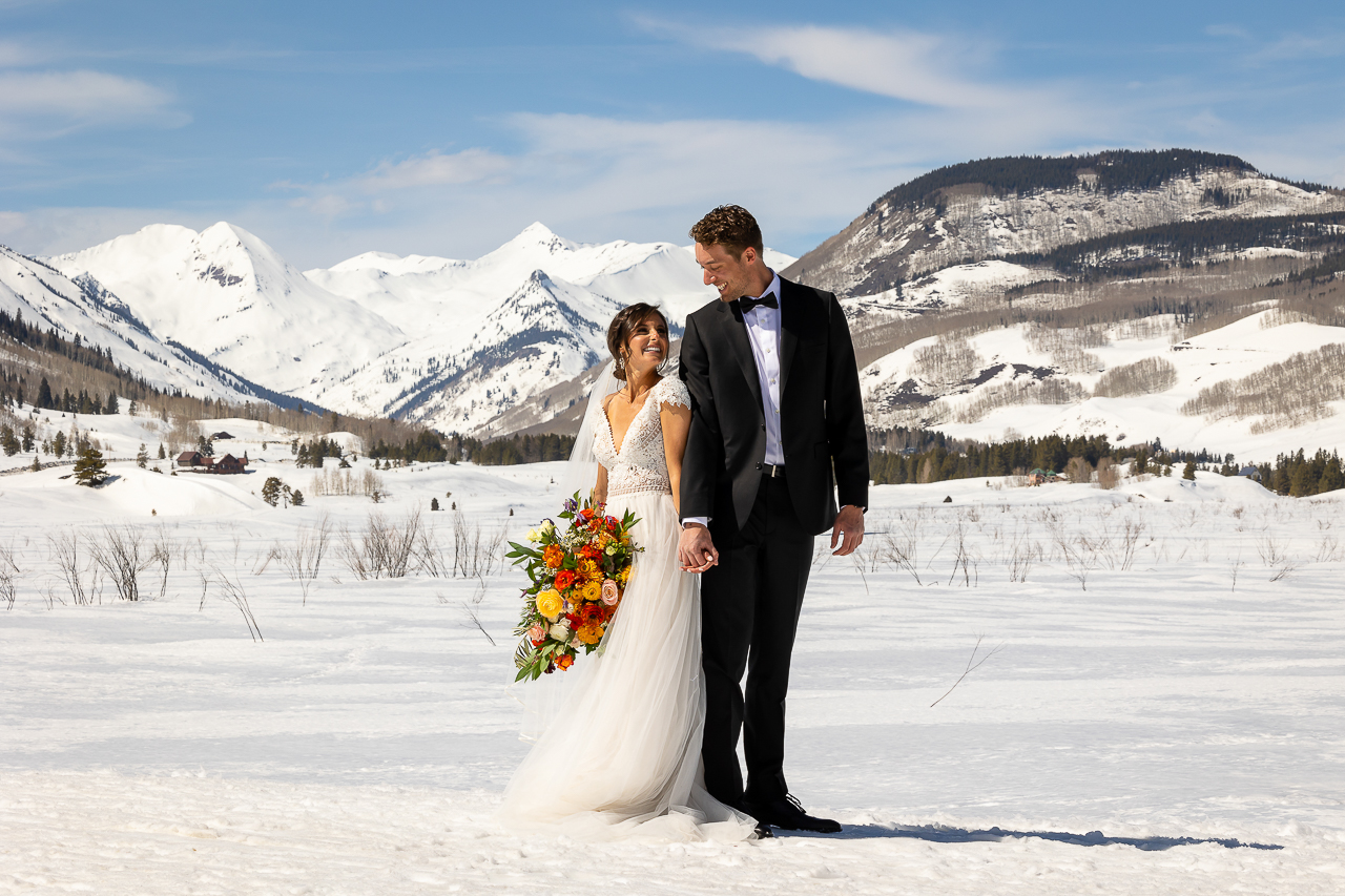 winter Paradise Divide view bride and groom looking at each other Crested Butte photographer Gunnison photographers Colorado photography - proposal engagement elopement wedding venue - photo by Mountain Magic Media