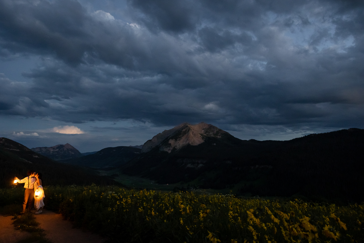 elopement moody sky lanterns newlyweds married Crested Butte photographer Gunnison photographers Colorado photography - proposal engagement elopement wedding venue - photo by Mountain Magic Media
