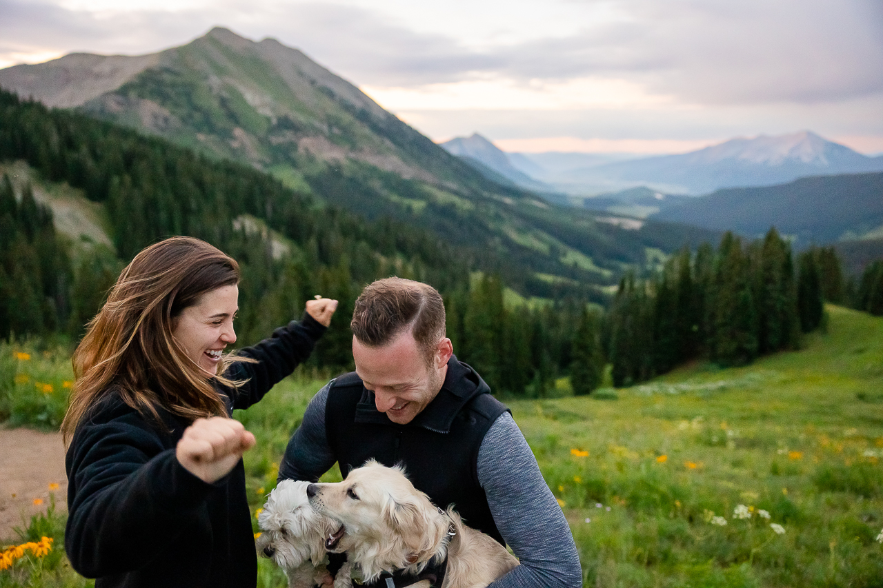 surprise proposal sunrise kiss romantic lift couple Crested Butte photographer Gunnison photographers Colorado photography - proposal engagement elopement wedding venue - photo by Mountain Magic Media