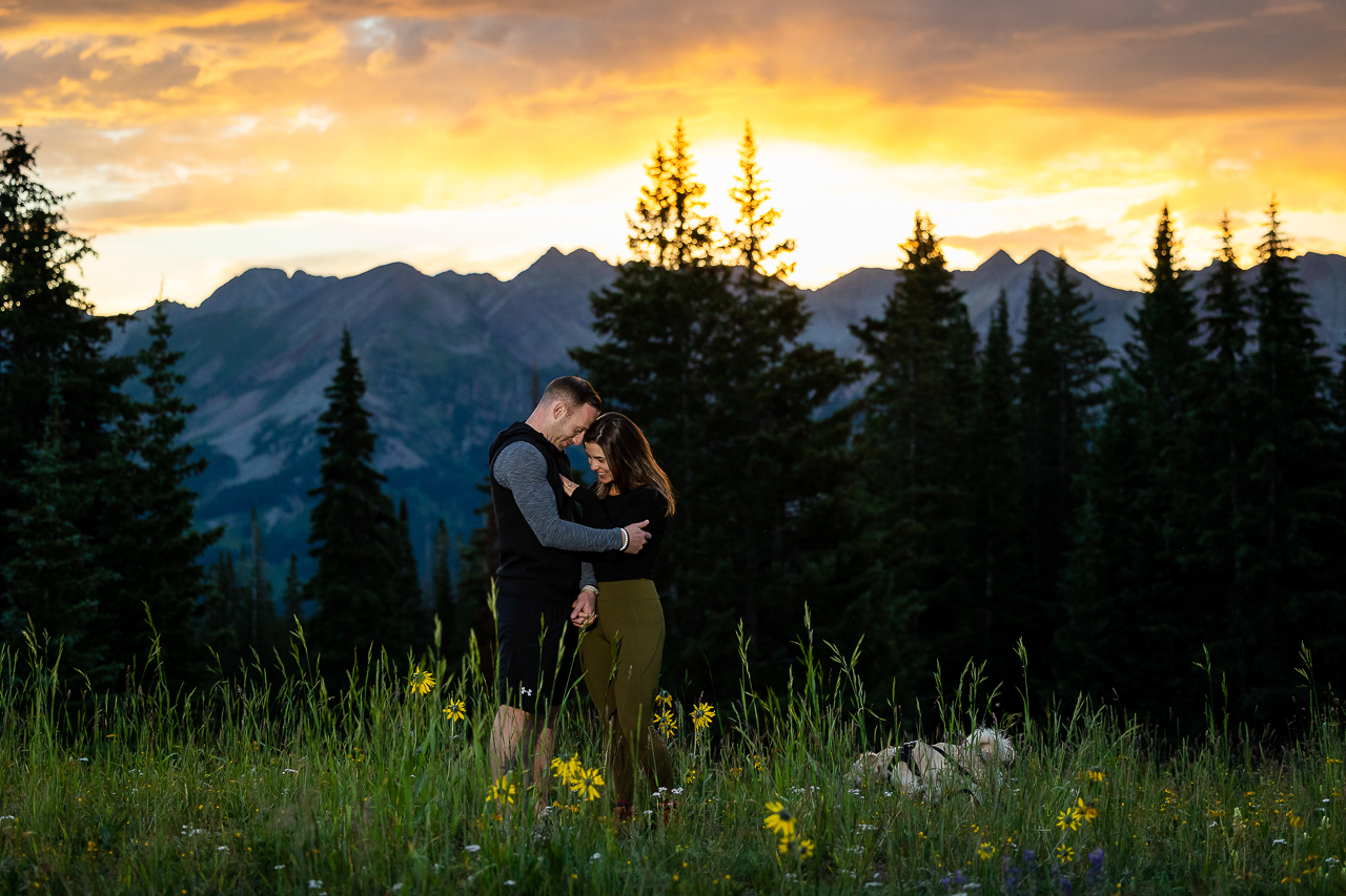 surprise proposal sunrise kiss romantic lift couple Crested Butte photographer Gunnison photographers Colorado photography - proposal engagement elopement wedding venue - photo by Mountain Magic Media