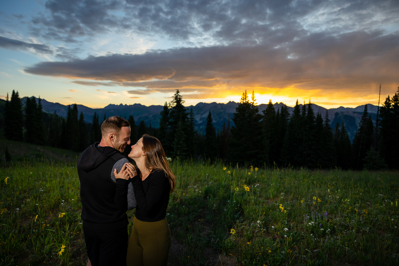 surprise proposal sunrise kiss romantic lift couple Crested Butte photographer Gunnison photographers Colorado photography - proposal engagement elopement wedding venue - photo by Mountain Magic Media