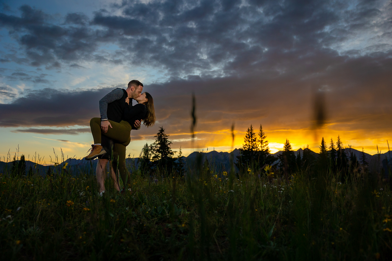 surprise proposal sunrise kiss romantic lift couple Crested Butte photographer Gunnison photographers Colorado photography - proposal engagement elopement wedding venue - photo by Mountain Magic Media