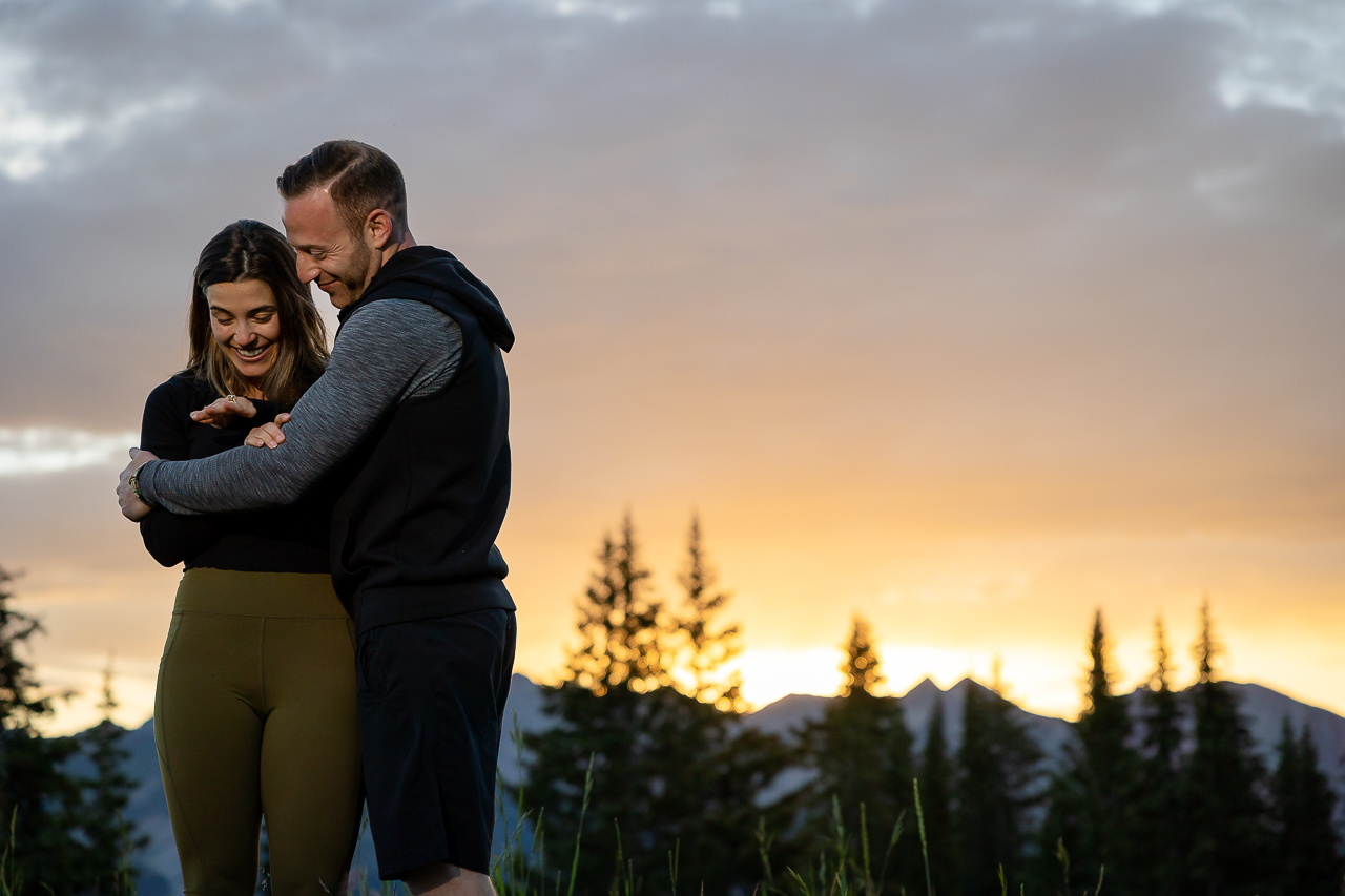 surprise proposal sunrise kiss romantic lift couple Crested Butte photographer Gunnison photographers Colorado photography - proposal engagement elopement wedding venue - photo by Mountain Magic Media