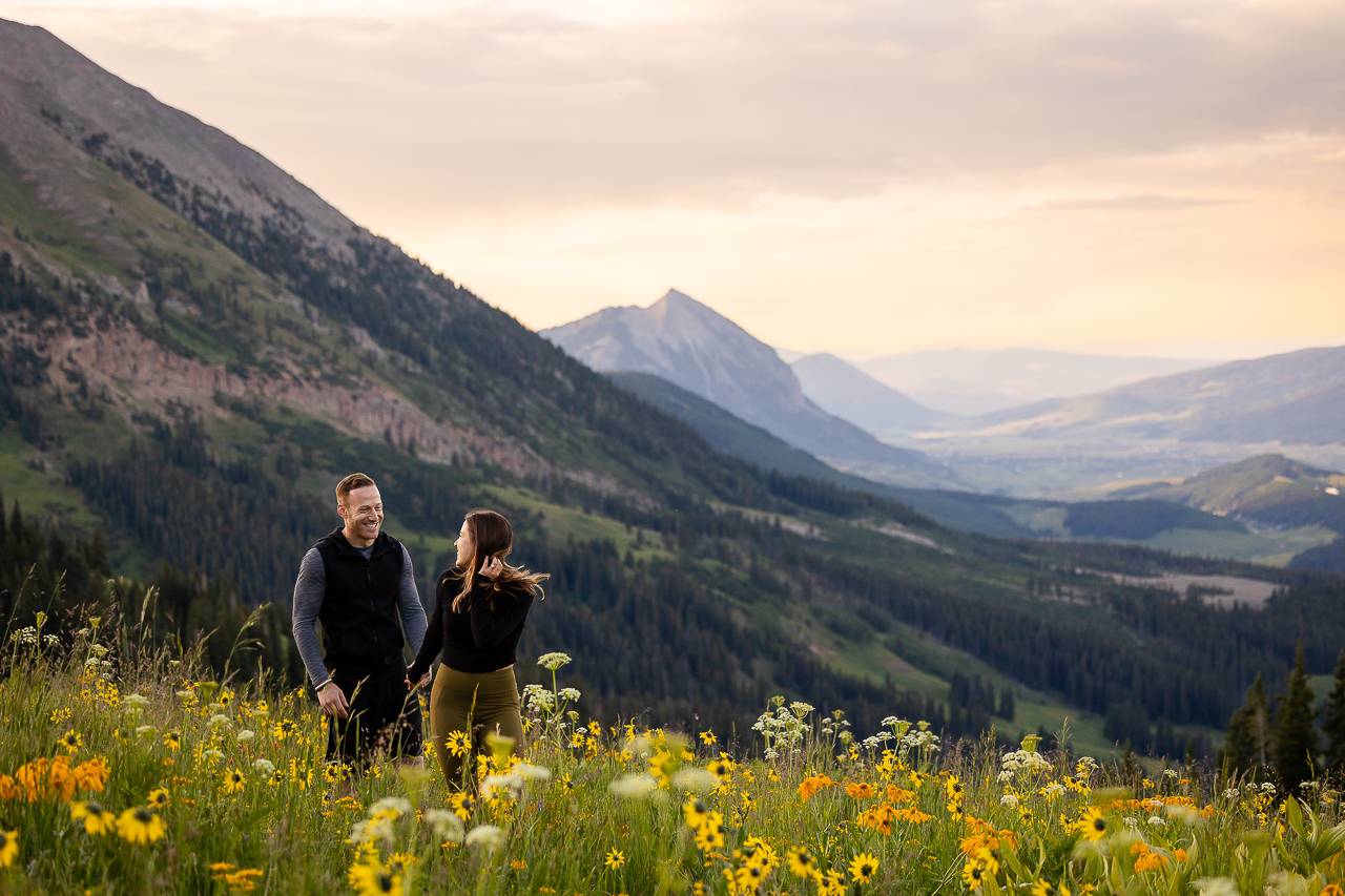 surprise proposal sunrise kiss romantic lift couple Crested Butte photographer Gunnison photographers Colorado photography - proposal engagement elopement wedding venue - photo by Mountain Magic Media