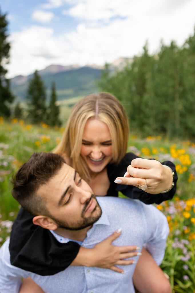 showing ring finger custom engaged vintage diamonds Crested Butte photographer Gunnison photographers Colorado photography - proposal engagement elopement wedding venue - photo by Mountain Magic Media