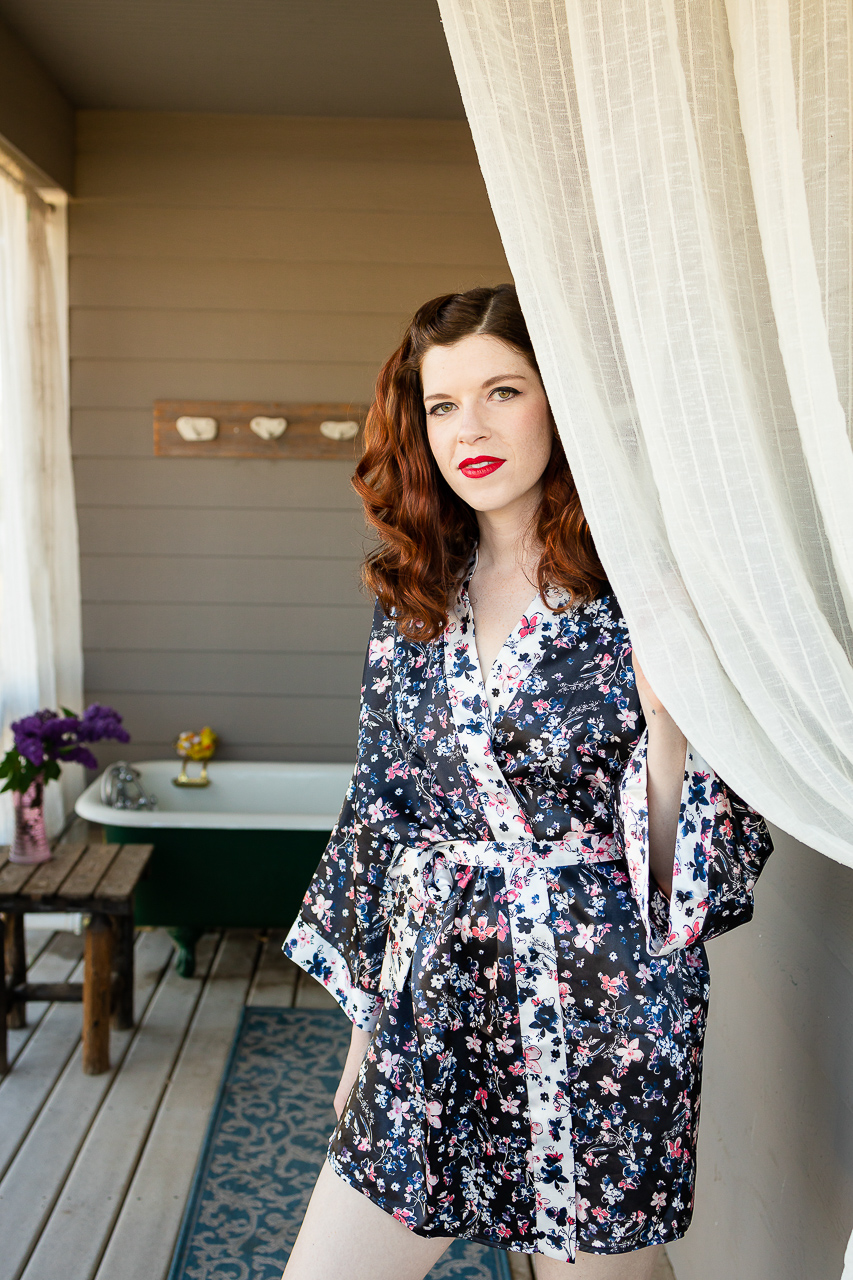 bridal boudoir session bride in robe sensual red lipstick Crested Butte photographer Gunnison photographers Colorado photography - proposal engagement elopement wedding venue - photo by Mountain Magic Media