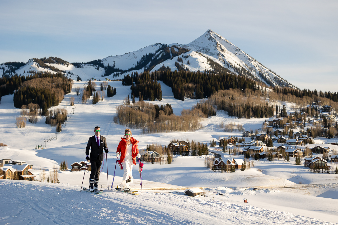 winter adventure elopements backcountry skiing on skis bride and groom Snodgrass Crested Butte photographer Gunnison photographers Colorado photography - proposal engagement elopement wedding venue - photo by Mountain Magic Media