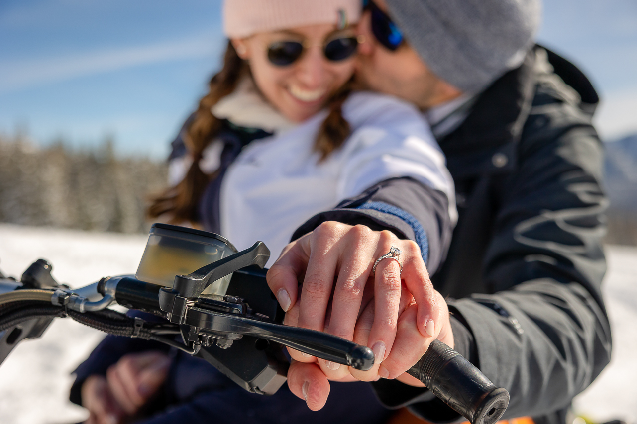 snowy winter excitement surprise proposal on one knee mountains background Crested Butte photographer Gunnison photographers Colorado photography - proposal engagement elopement wedding venue - photo by Mountain Magic Media