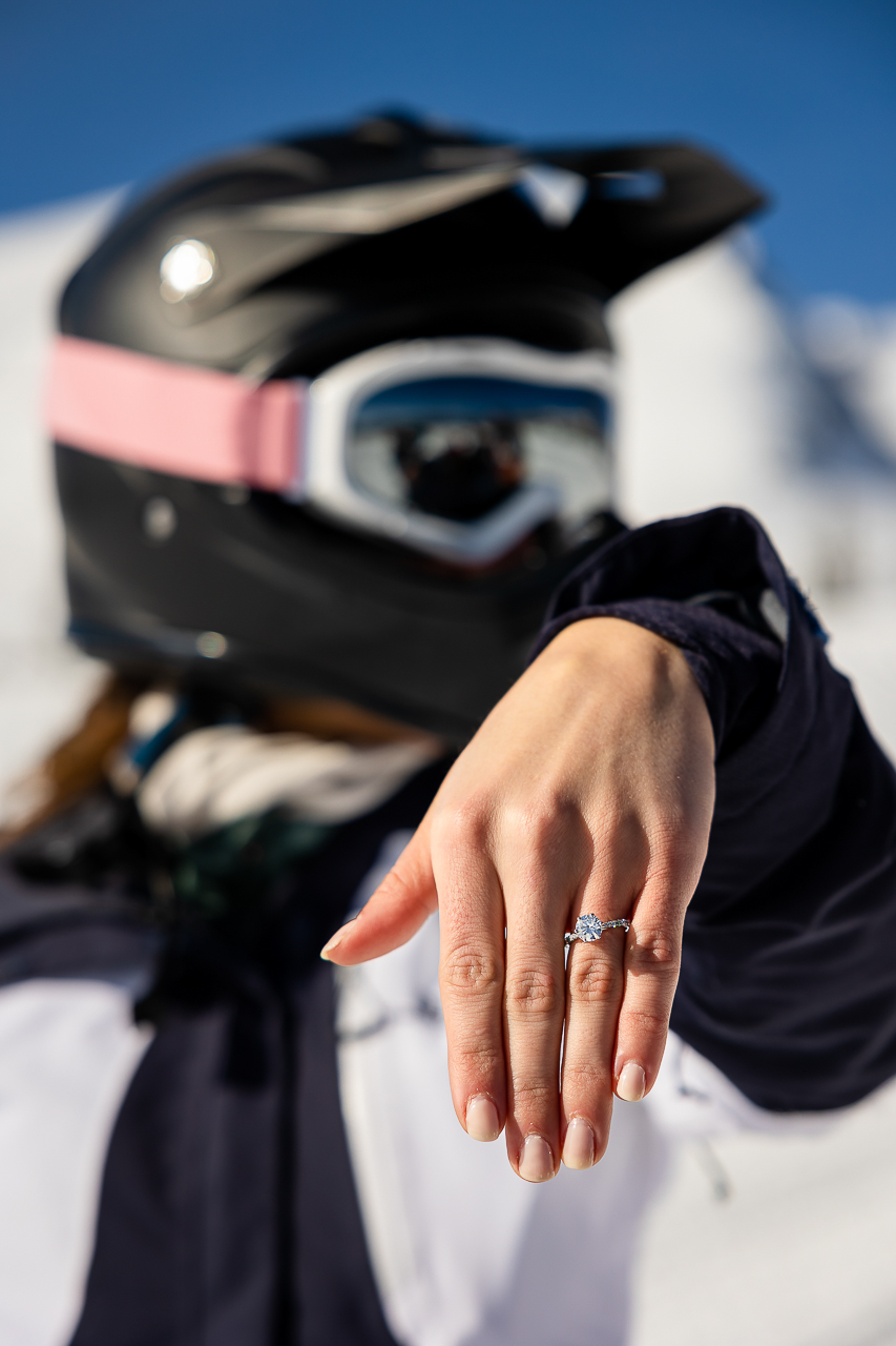 snowy winter excitement surprise proposal on one knee mountains background Crested Butte photographer Gunnison photographers Colorado photography - proposal engagement elopement wedding venue - photo by Mountain Magic Media