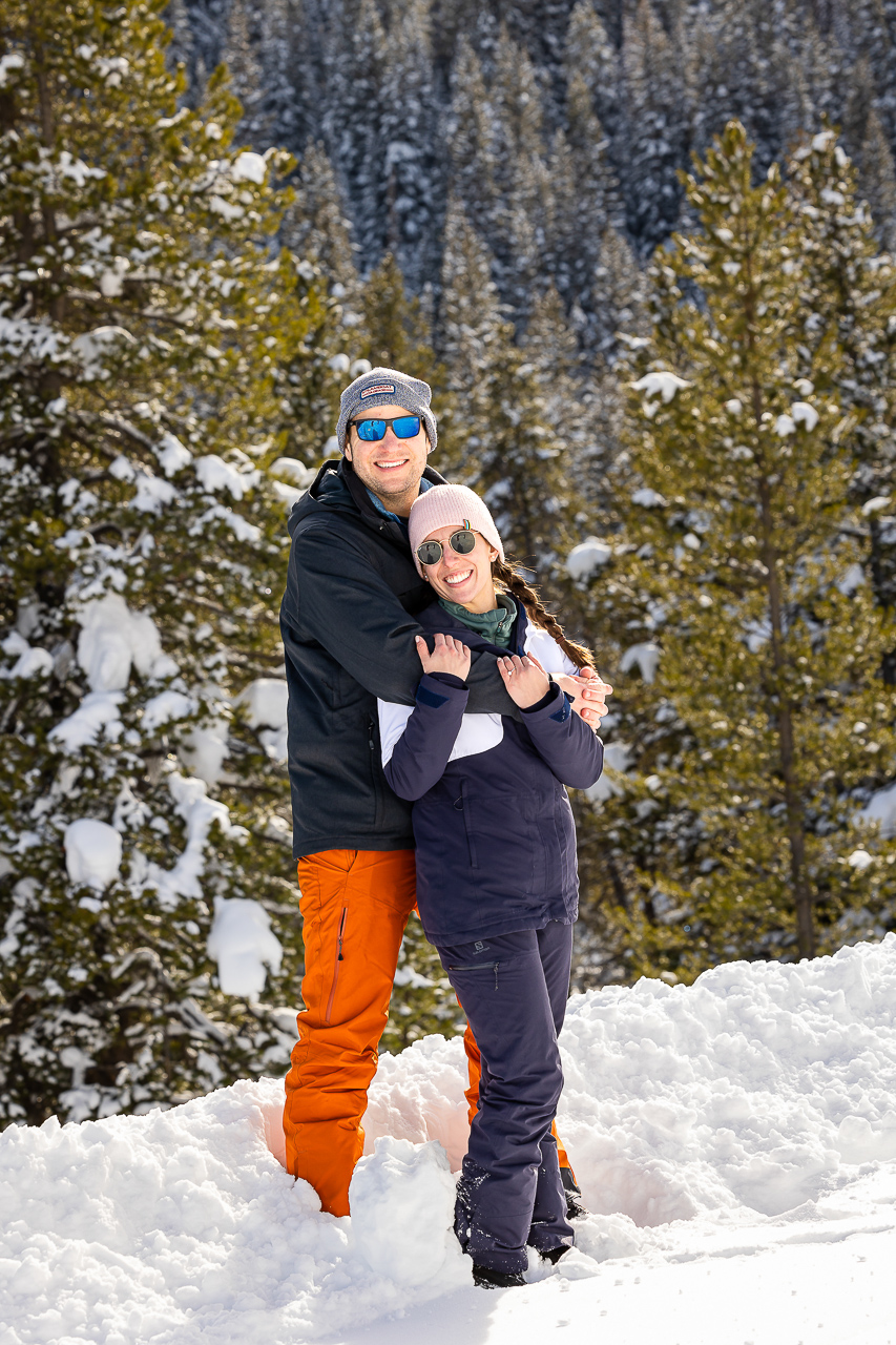 snowy winter excitement surprise proposal on one knee mountains background Crested Butte photographer Gunnison photographers Colorado photography - proposal engagement elopement wedding venue - photo by Mountain Magic Media