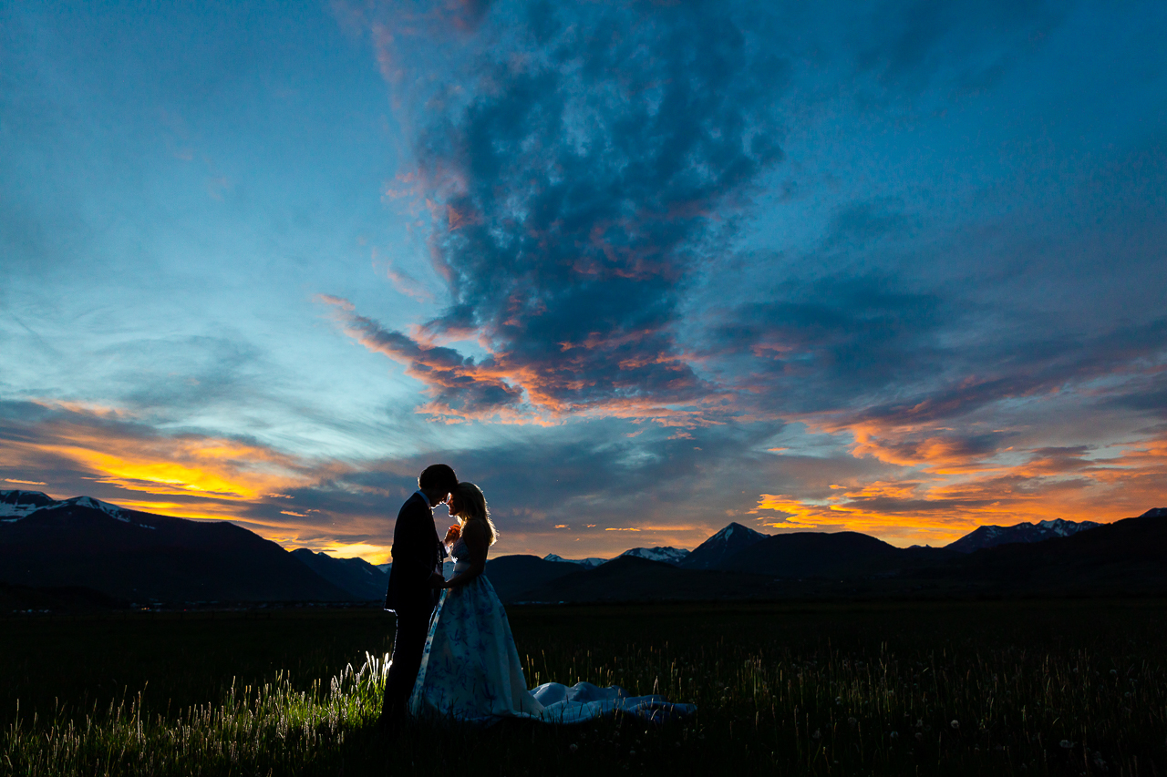 fire sky sunset paradise divide silhouette clouds wedding dress custom florals Crested Butte photographer Gunnison photographers Colorado photography - proposal engagement elopement wedding venue - photo by Mountain Magic Media