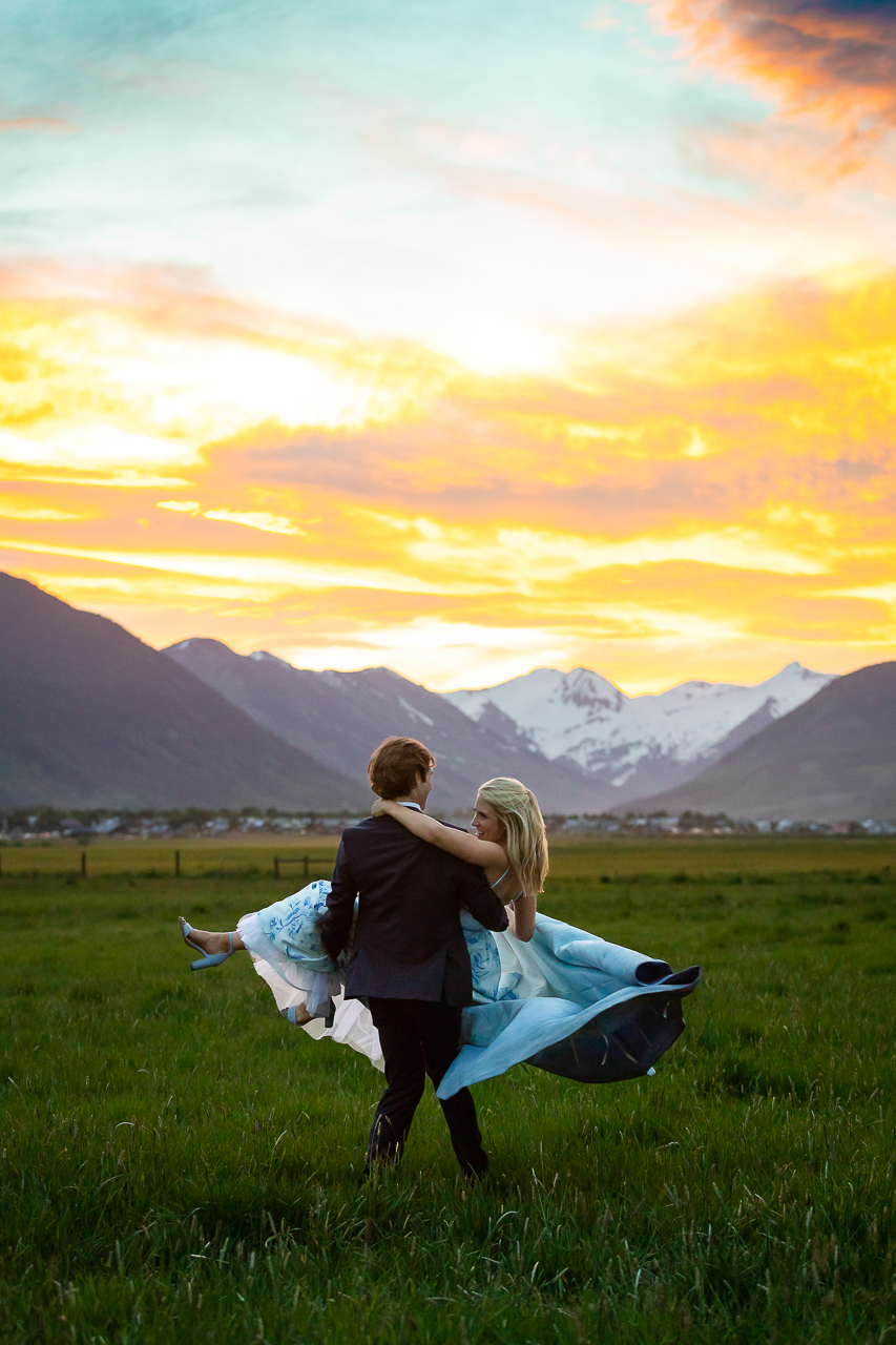 fire sky sunset paradise divide lift spin wedding dress custom florals Crested Butte photographer Gunnison photographers Colorado photography - proposal engagement elopement wedding venue - photo by Mountain Magic Media