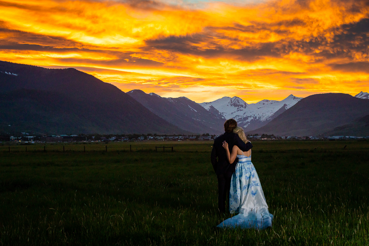 fire sky sunset paradise divide lift spin wedding dress custom florals Crested Butte photographer Gunnison photographers Colorado photography - proposal engagement elopement wedding venue - photo by Mountain Magic Media