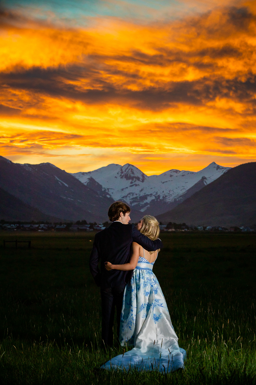 fire sky sunset paradise divide lift spin wedding dress custom florals Crested Butte photographer Gunnison photographers Colorado photography - proposal engagement elopement wedding venue - photo by Mountain Magic Media