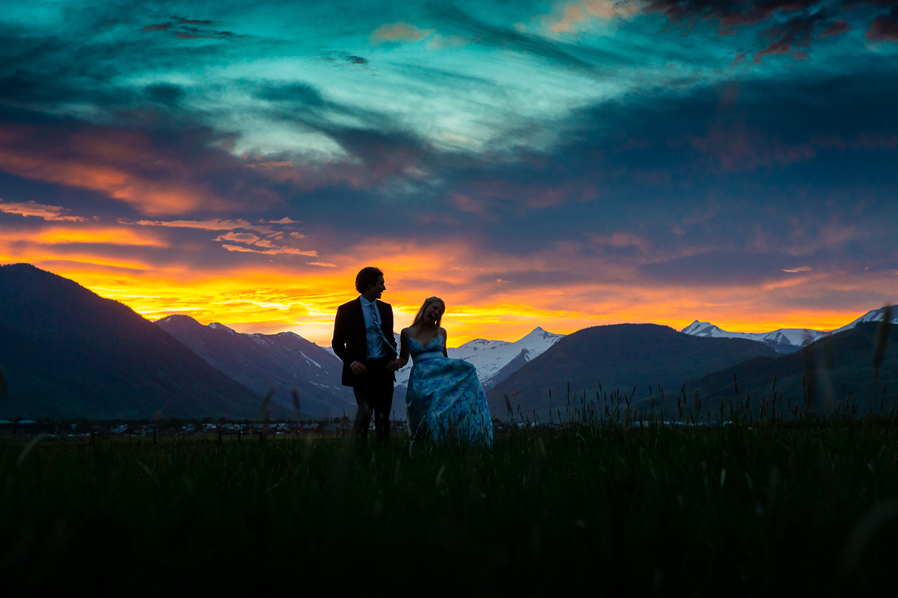 fire sky sunset paradise divide lift spin wedding dress custom florals Crested Butte photographer Gunnison photographers Colorado photography - proposal engagement elopement wedding venue - photo by Mountain Magic Media