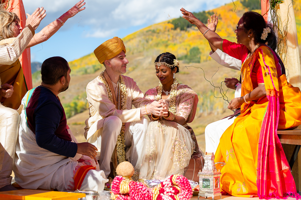 Mt. CB fall Indian wedding ceremony colorful aspen leaves Crested Butte photographer Gunnison photographers Colorado photography - proposal engagement elopement wedding venue - photo by Mountain Magic Media