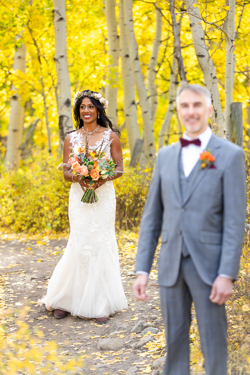 Woods Walk fall wedding ceremony colorful aspen leaves Crested Butte photographer Gunnison photographers Colorado photography - proposal engagement elopement wedding venue - photo by Mountain Magic Media