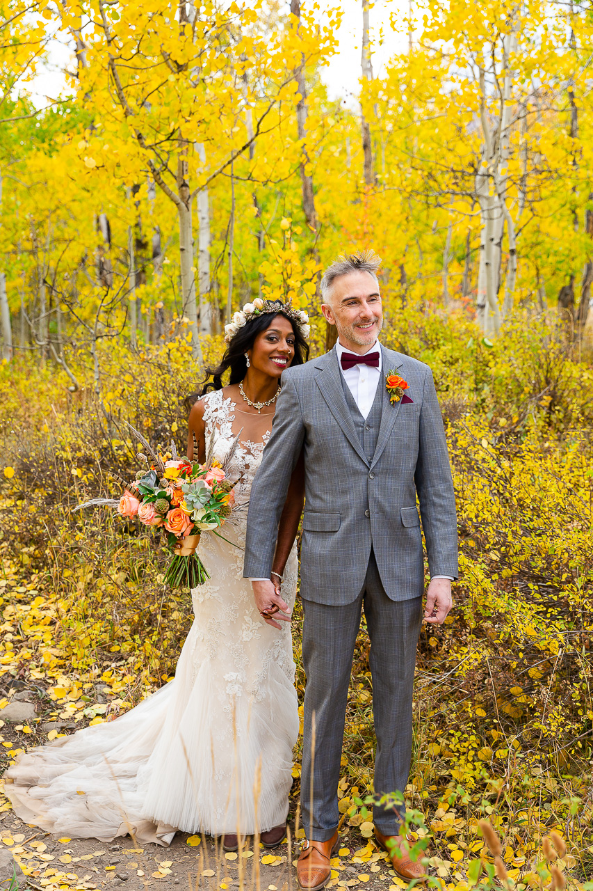 Woods Walk fall wedding ceremony colorful aspen leaves Crested Butte photographer Gunnison photographers Colorado photography - proposal engagement elopement wedding venue - photo by Mountain Magic Media