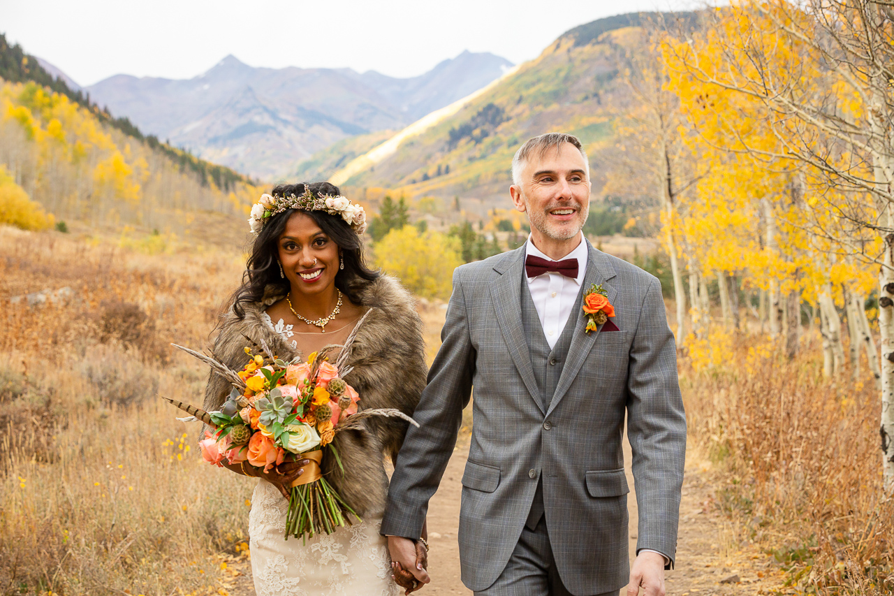 Woods Walk fall wedding ceremony colorful aspen leaves Crested Butte photographer Gunnison photographers Colorado photography - proposal engagement elopement wedding venue - photo by Mountain Magic Media