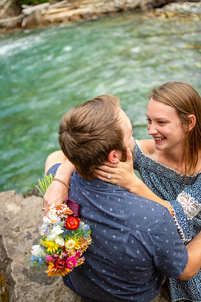 Crystal Mill waterfall engagements Marble CO flowers floral bouquet diamond ring Crested Butte photographer Gunnison photographers Colorado photography - proposal engagement elopement wedding venue - photo by Mountain Magic Media