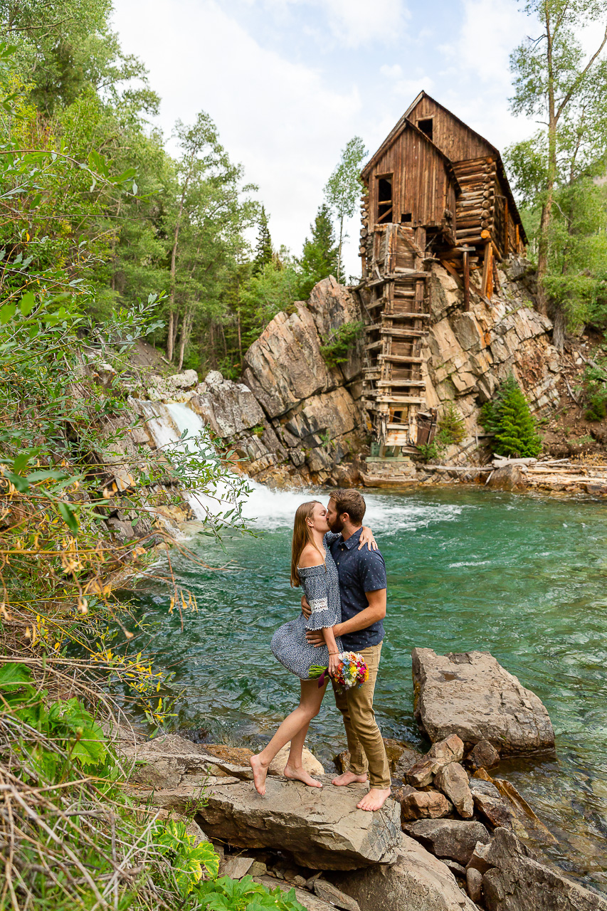 Crystal Mill waterfall engagements Marble CO flowers floral bouquet diamond ring Crested Butte photographer Gunnison photographers Colorado photography - proposal engagement elopement wedding venue - photo by Mountain Magic Media