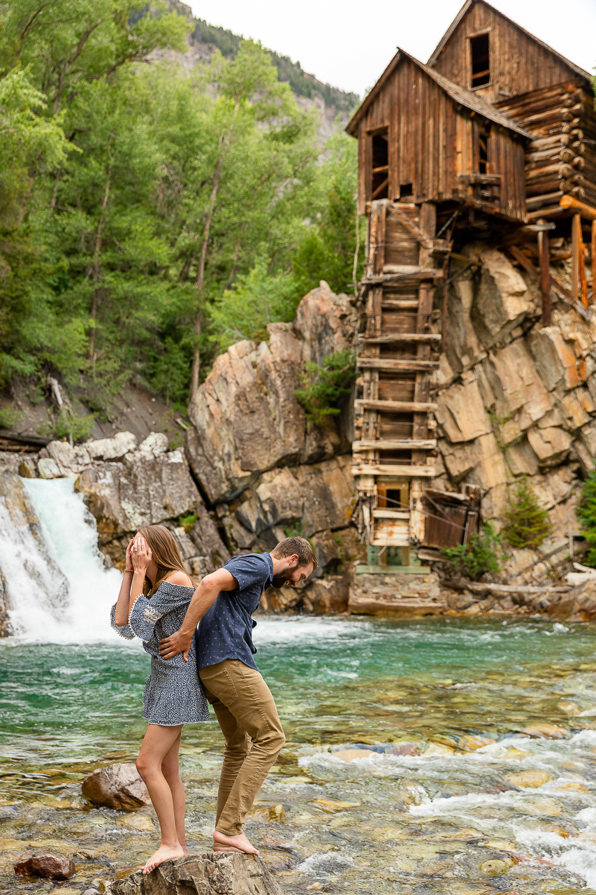 Crystal Mill waterfall engagements Marble CO flowers floral bouquet diamond ring Crested Butte photographer Gunnison photographers Colorado photography - proposal engagement elopement wedding venue - photo by Mountain Magic Media