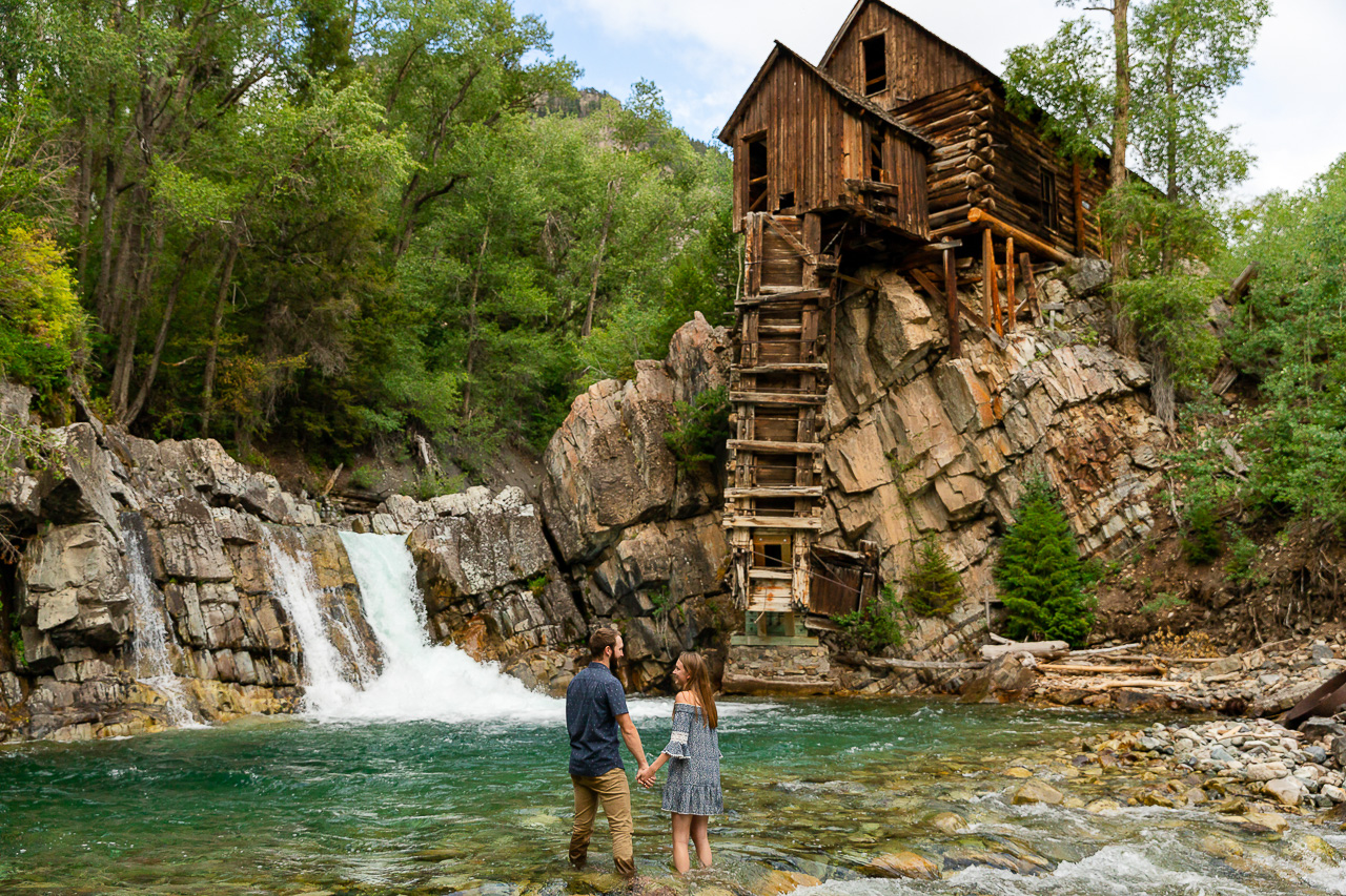 Crystal Mill waterfall engagements Marble CO flowers floral bouquet diamond ring Crested Butte photographer Gunnison photographers Colorado photography - proposal engagement elopement wedding venue - photo by Mountain Magic Media