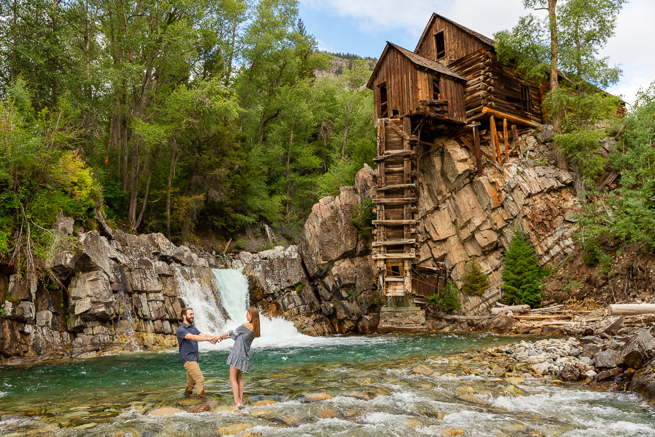 Crystal Mill waterfall engagements Marble CO flowers floral bouquet diamond ring Crested Butte photographer Gunnison photographers Colorado photography - proposal engagement elopement wedding venue - photo by Mountain Magic Media