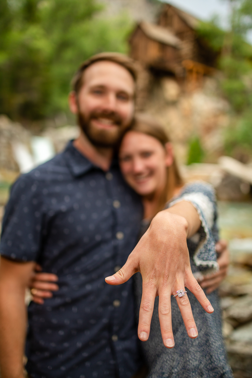 Crystal Mill waterfall engagements Marble CO flowers floral bouquet diamond ring Crested Butte photographer Gunnison photographers Colorado photography - proposal engagement elopement wedding venue - photo by Mountain Magic Media