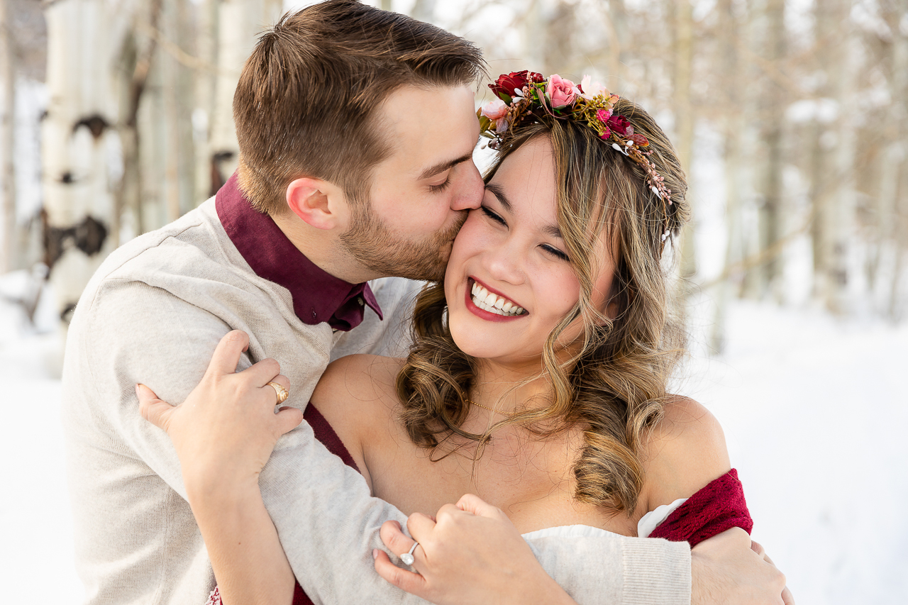 kissing cheek flower crown Crested Butte photographer Gunnison photographers Colorado photography - proposal engagement elopement wedding venue - photo by Mountain Magic Media
