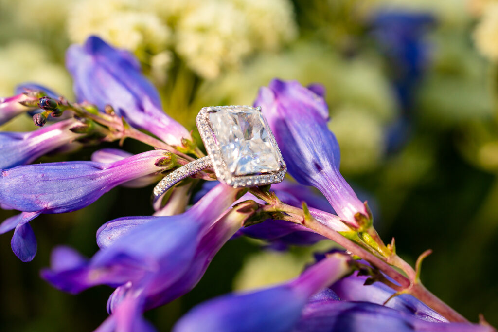 engagement ring close up diamond custom wedding band local florals wildflowers Crested Butte photographer Gunnison photographers Colorado photography - proposal engagement elopement wedding venue - photo by Mountain Magic Media