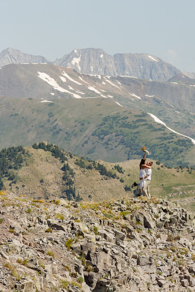 wedding hike - Maria + Ryan review testimonial - newlyweds couple - Colorado mountains - peak summit - photo by Mountain Magic Media