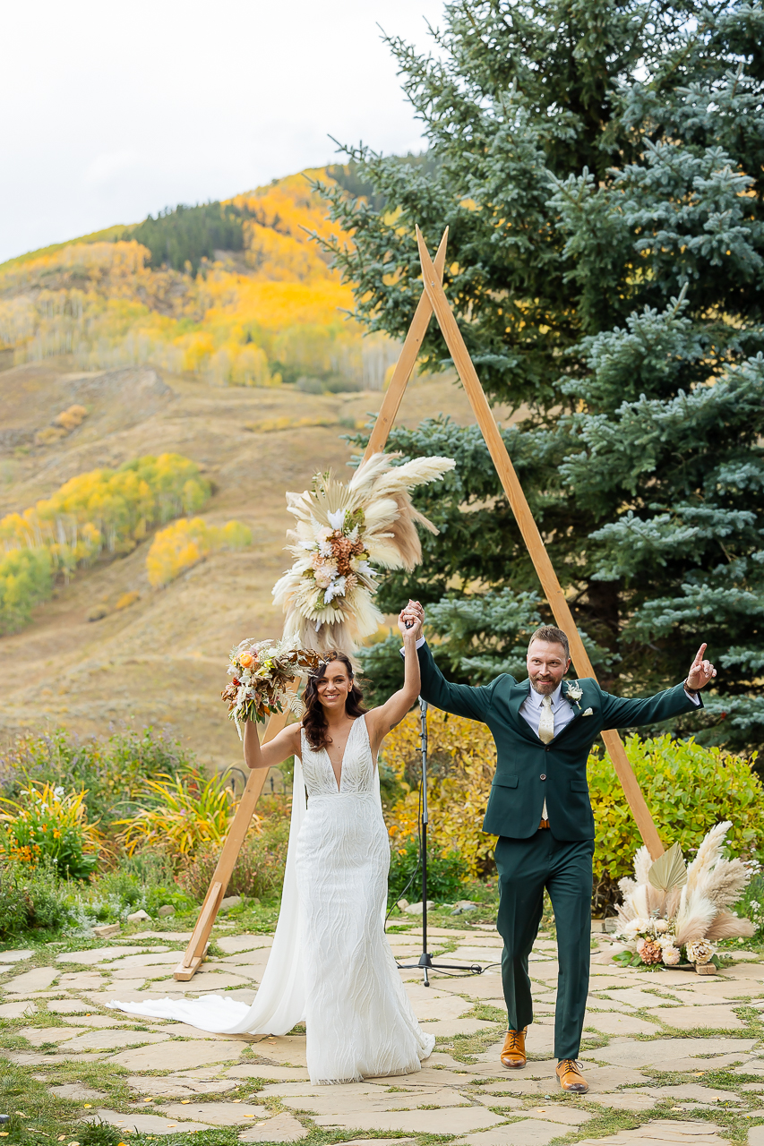 couple just married wedding day Mountain Wedding Garden Crested Butte florals by Fin + Ally florist, plus planning and rentals by Lucky Penny Events