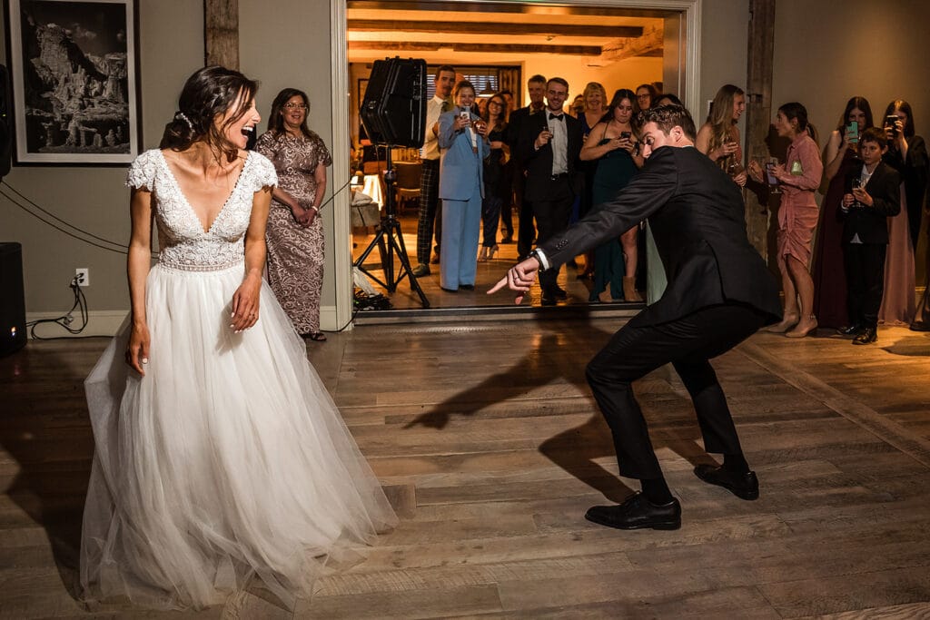 newlyweds couple dancing at Scarp Ridge Lodge Wedding Venue Reception