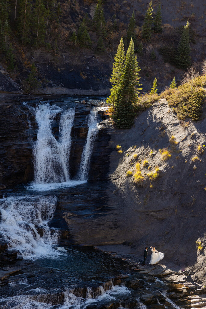 waterfall elopement couple newlyweds in Crested Butte